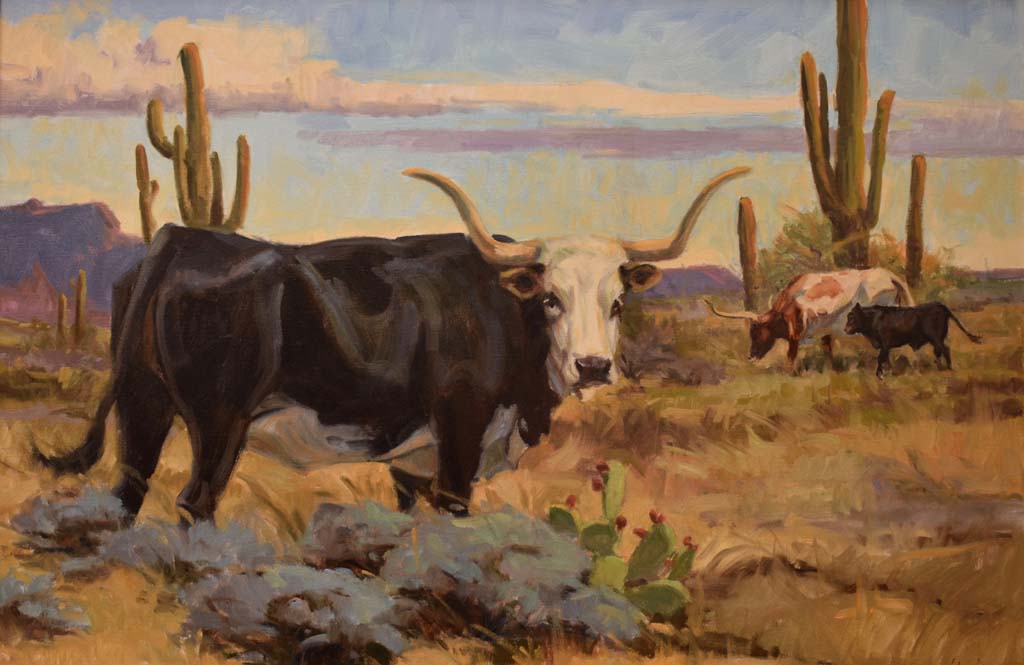 Longhorn and cactus 24”x48”